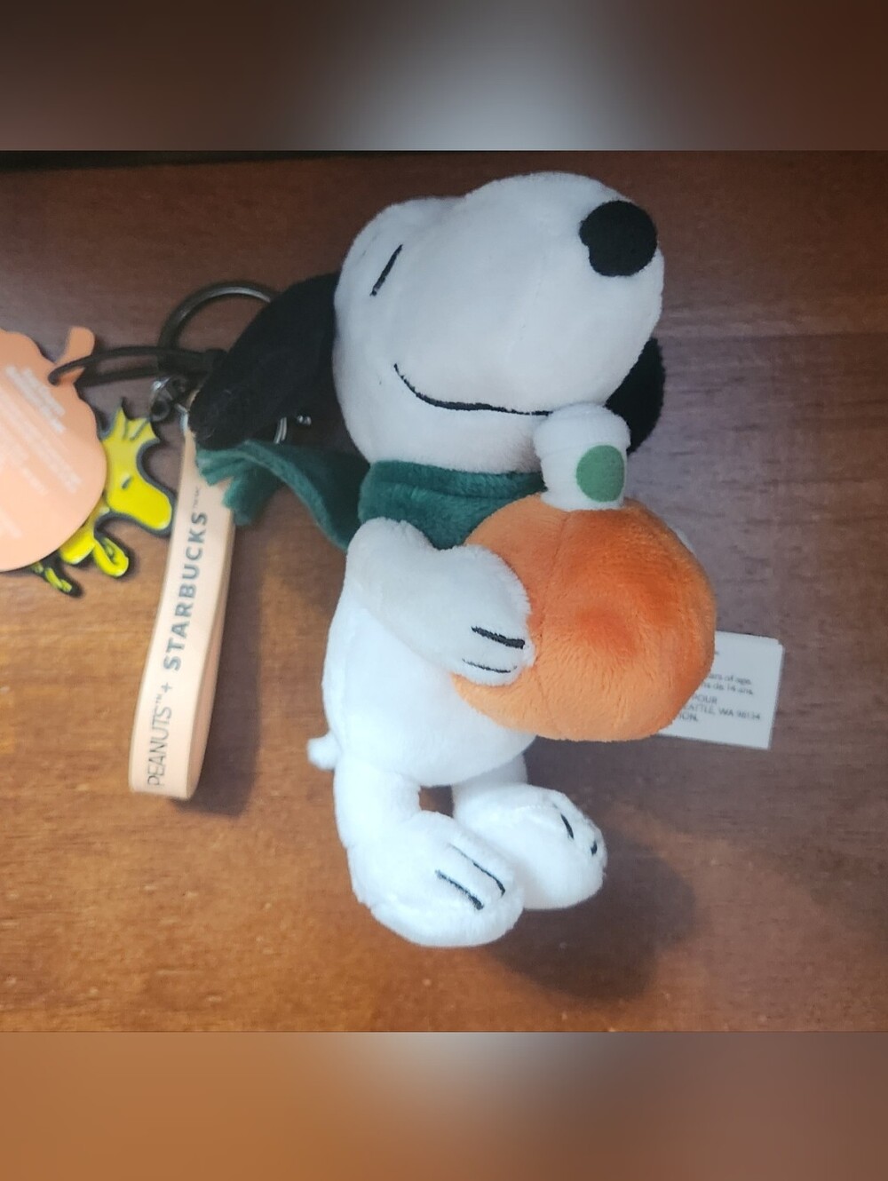 Peanuts Snoopy Plush Keychain with Orange Pumpkin - Starbucks